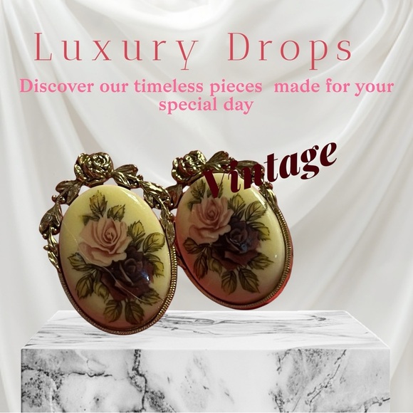 Vintage Floral cameo 2” pierced On Earrings - Picture 2 of 3